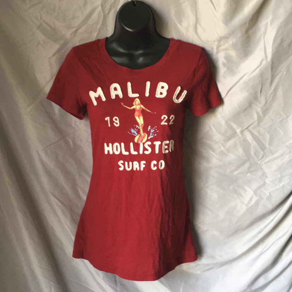 Red Hollister Malibu surfer surf girl t shirt